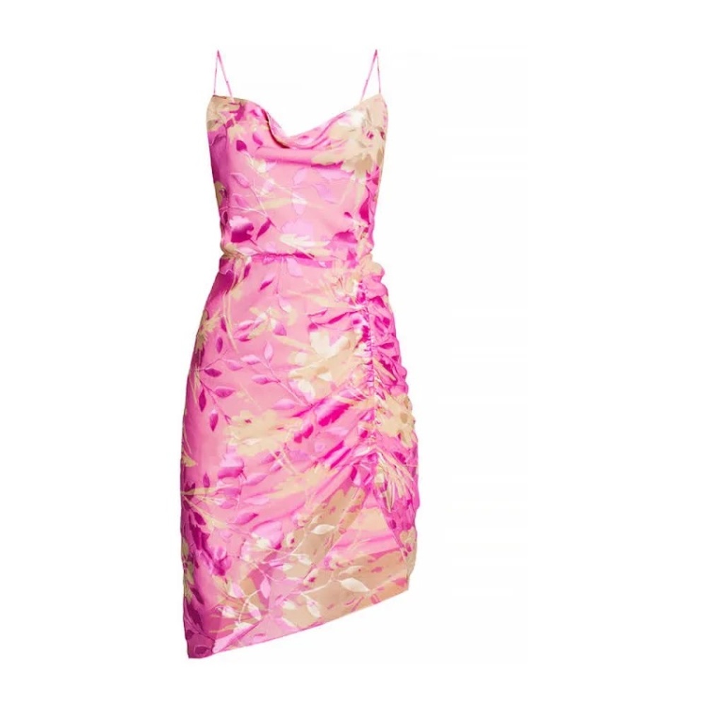 NWT Samsoe Dapples Floral Ruched Pink Kirigami Dress